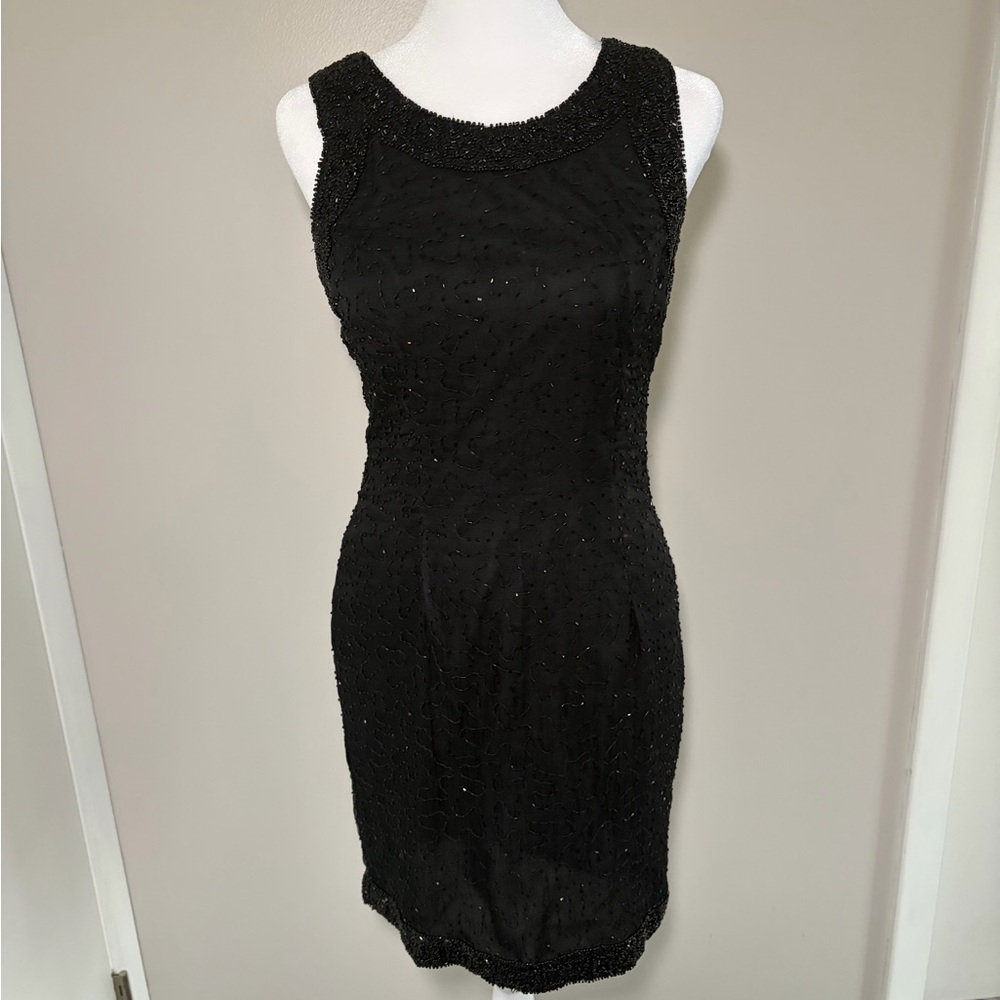 Vintage Laurence Kazar Black Beaded Silk Mini Dress